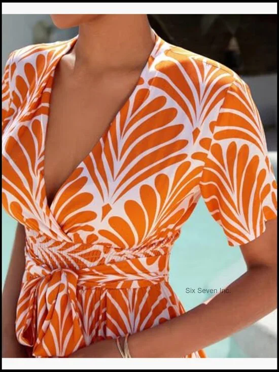 Rayon Boho Maxi Dress with Deep V Neck and Smocked Empire Waist - Picture 5 of 7